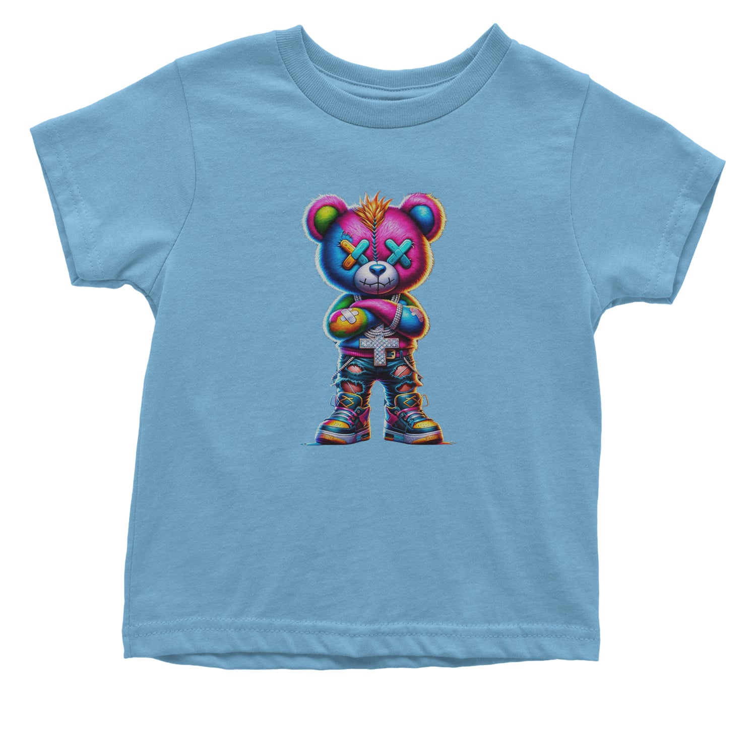 Stitched Neon Urban Graffiti Bear Infant One-Piece Romper Bodysuit Or Toddler T-shirt Light Blue