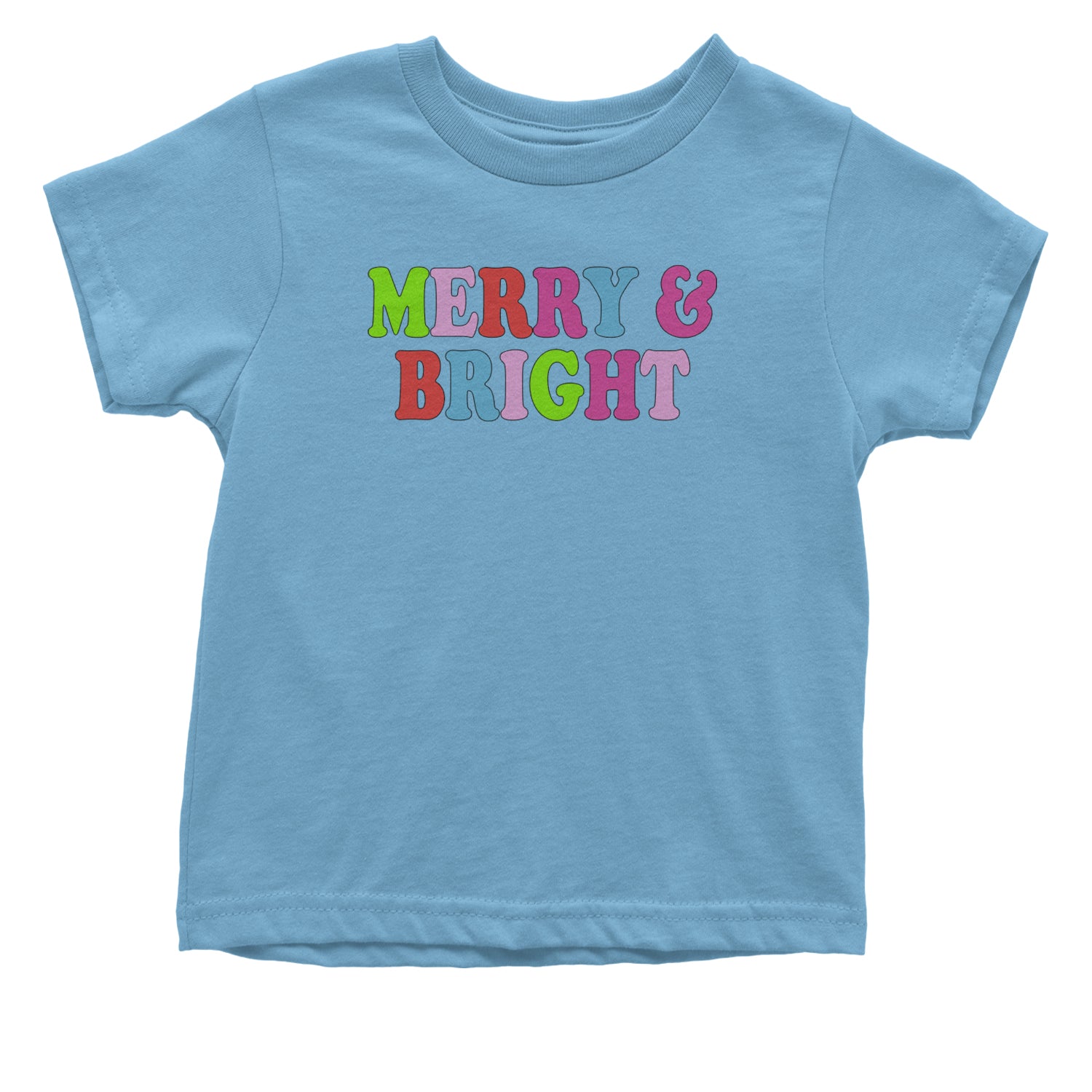 Merry and Bright Festive Christmas Holiday Infant One-Piece Romper Bodysuit and Toddler T-shirt Light Blue