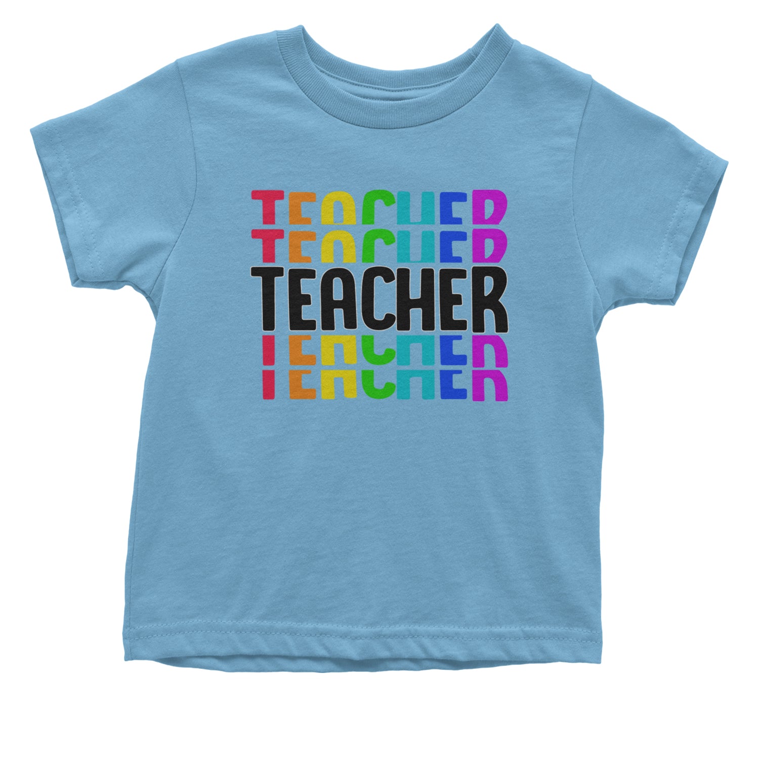 Teacher Repeated Rainbow Pattern Infant One-Piece Romper Bodysuit and Toddler T-shirt Light Blue