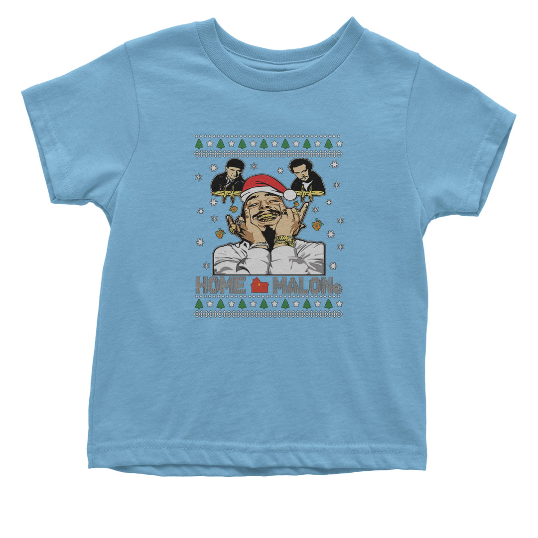 Home Malone Ugly Christmas graphic on Onesie and Toddler T-Shirt in Light Blue alternate view 2