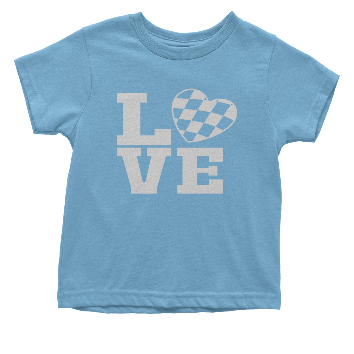 Love Racing Checkered Flag Heart Infant One-Piece Romper Bodysuit and Toddler T-shirt Light Blue