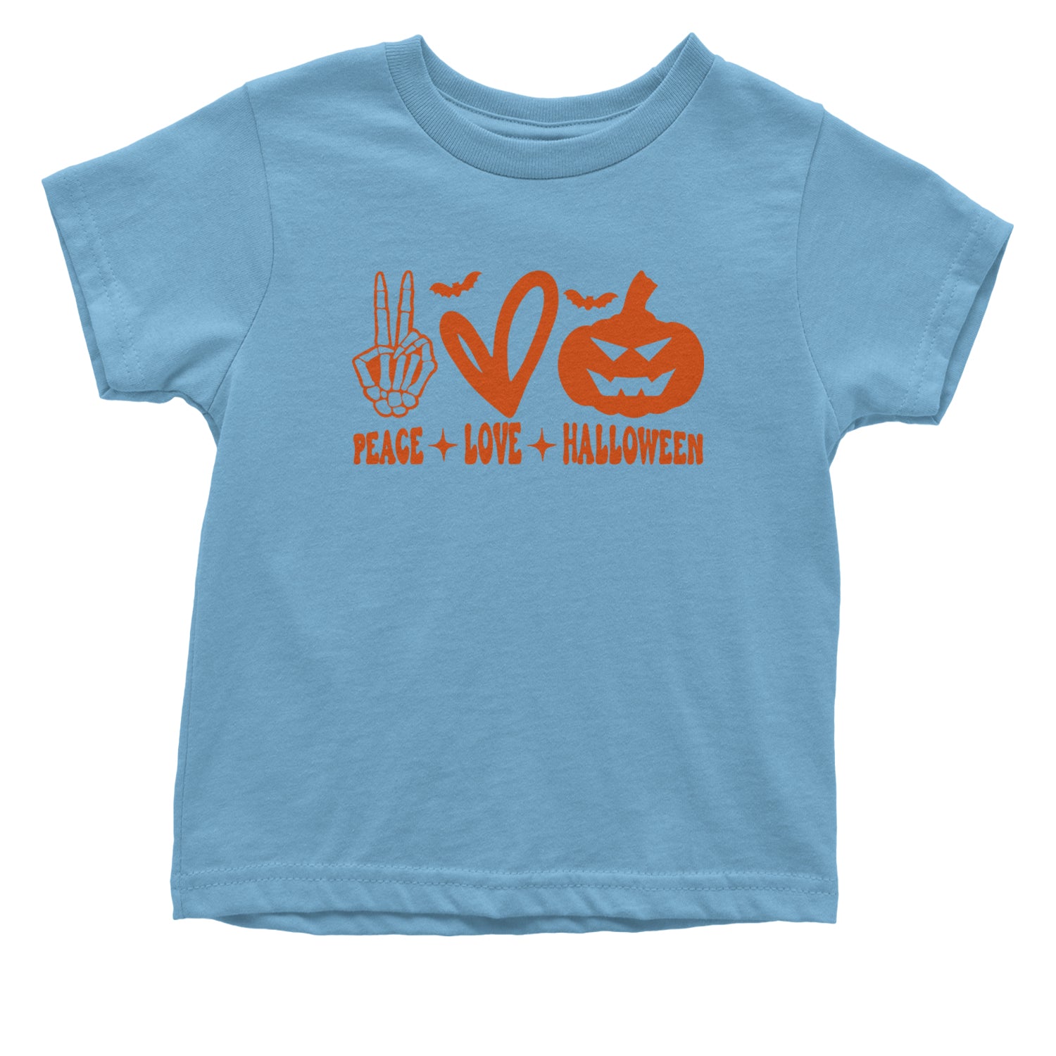 Peace, Love and Halloween Infant One-Piece Romper Bodysuit and Toddler T-shirt Light Blue