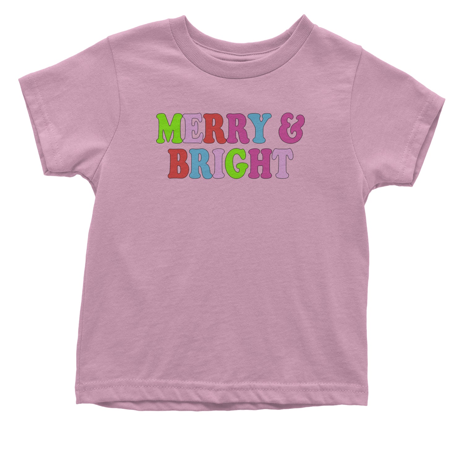 Merry and Bright Festive Christmas Holiday Infant One-Piece Romper Bodysuit and Toddler T-shirt Light Pink