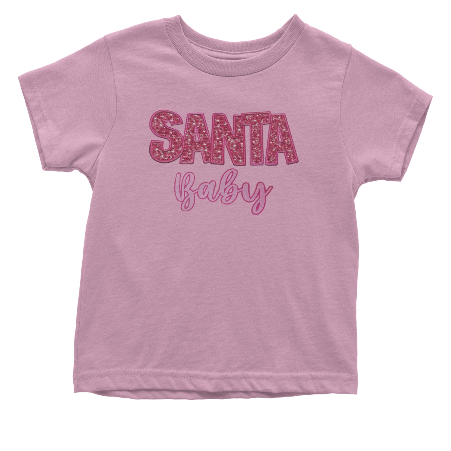 Santa Baby Faux Patch and Sequins Infant One-Piece Romper Bodysuit and Toddler T-shirt Light Pink