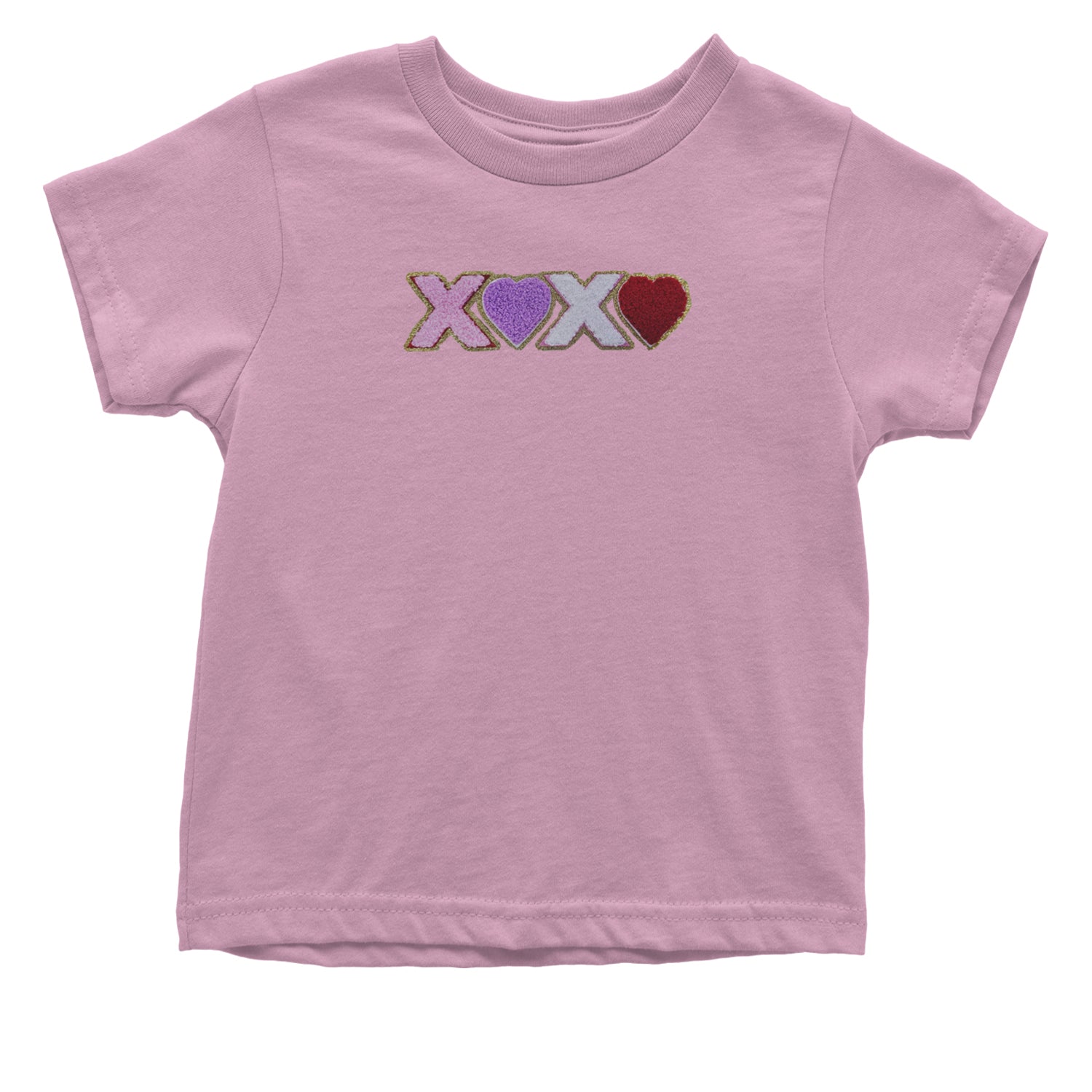 XOXO Chenille Patch Valentines Days Infant One-Piece Romper Bodysuit and Toddler T-shirt Light Pink