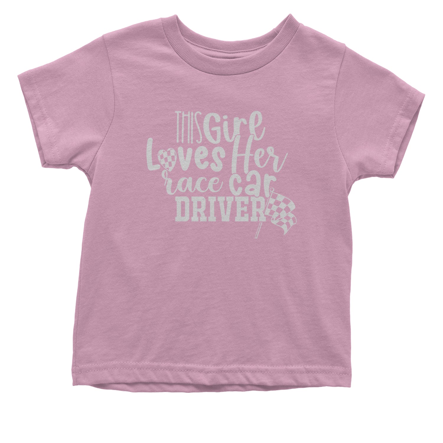 This Girl Loves Her Racecar Driver Infant One-Piece Romper Bodysuit and Toddler T-shirt Light Pink