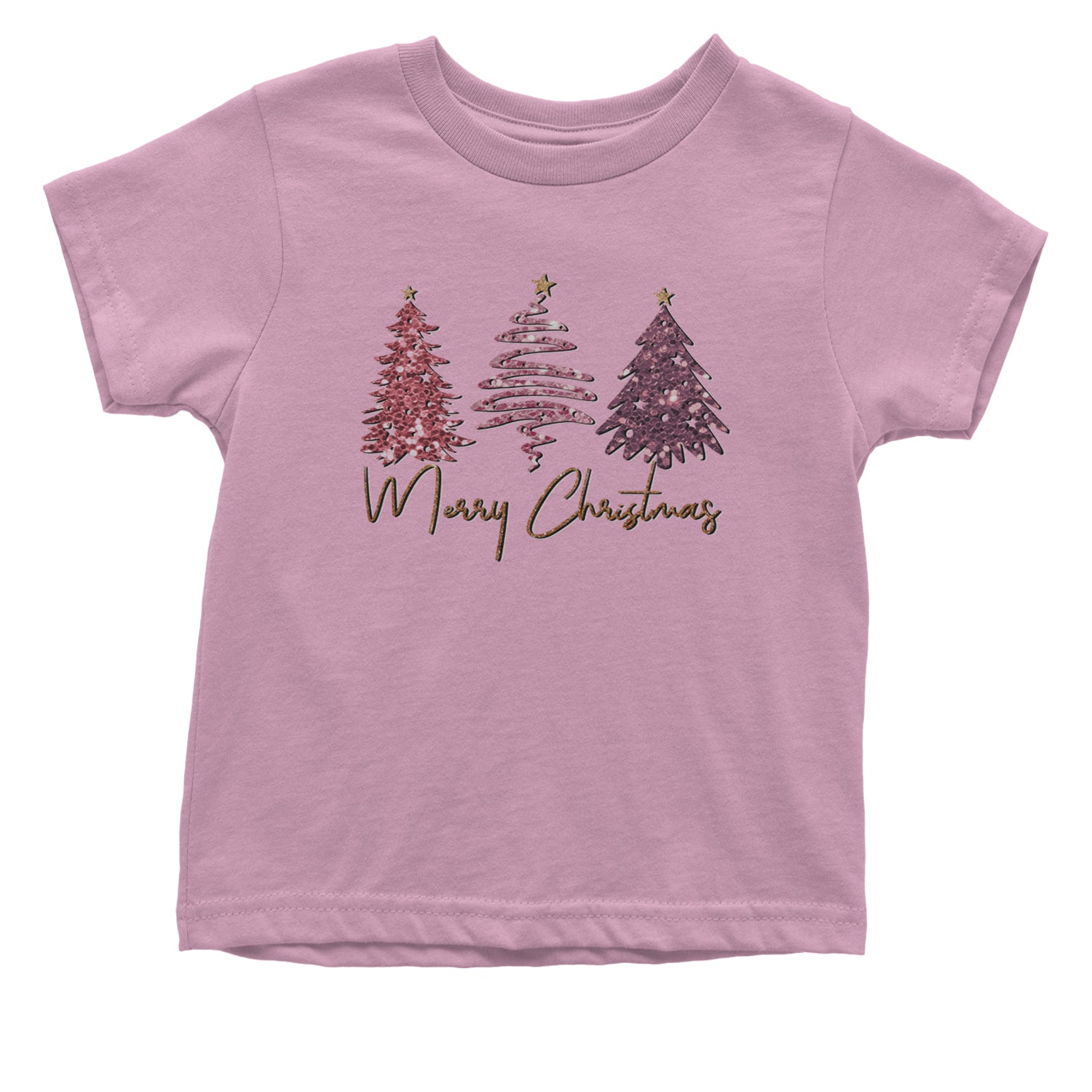 Merry Christmas Faux Glitter Trees Infant One-Piece Romper Bodysuit and Toddler T-shirt Light Pink