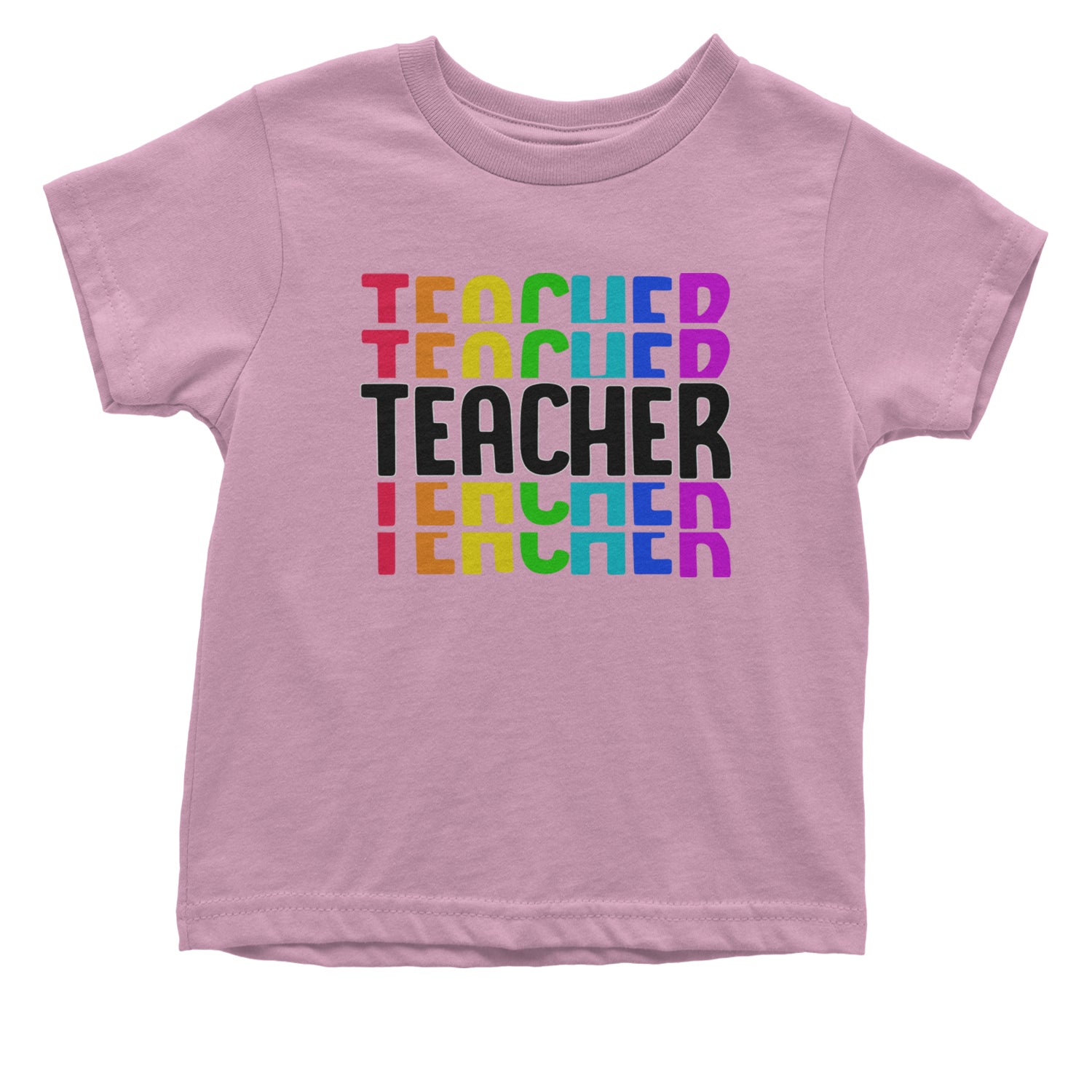 Teacher Repeated Rainbow Pattern Infant One-Piece Romper Bodysuit and Toddler T-shirt Light Pink