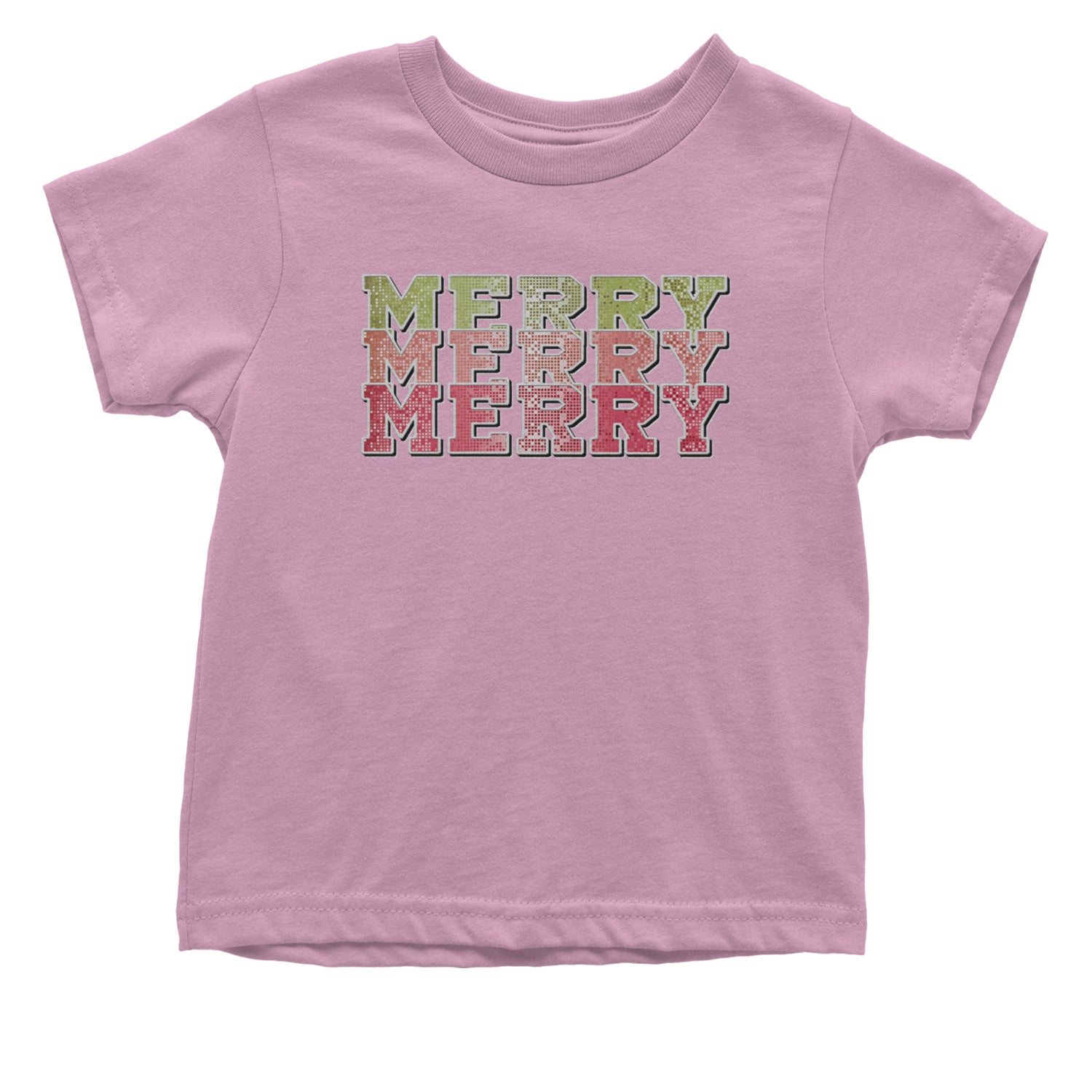 Merry Merry Merry Faux Sequins Infant One-Piece Romper Bodysuit and Toddler T-shirt Light Pink