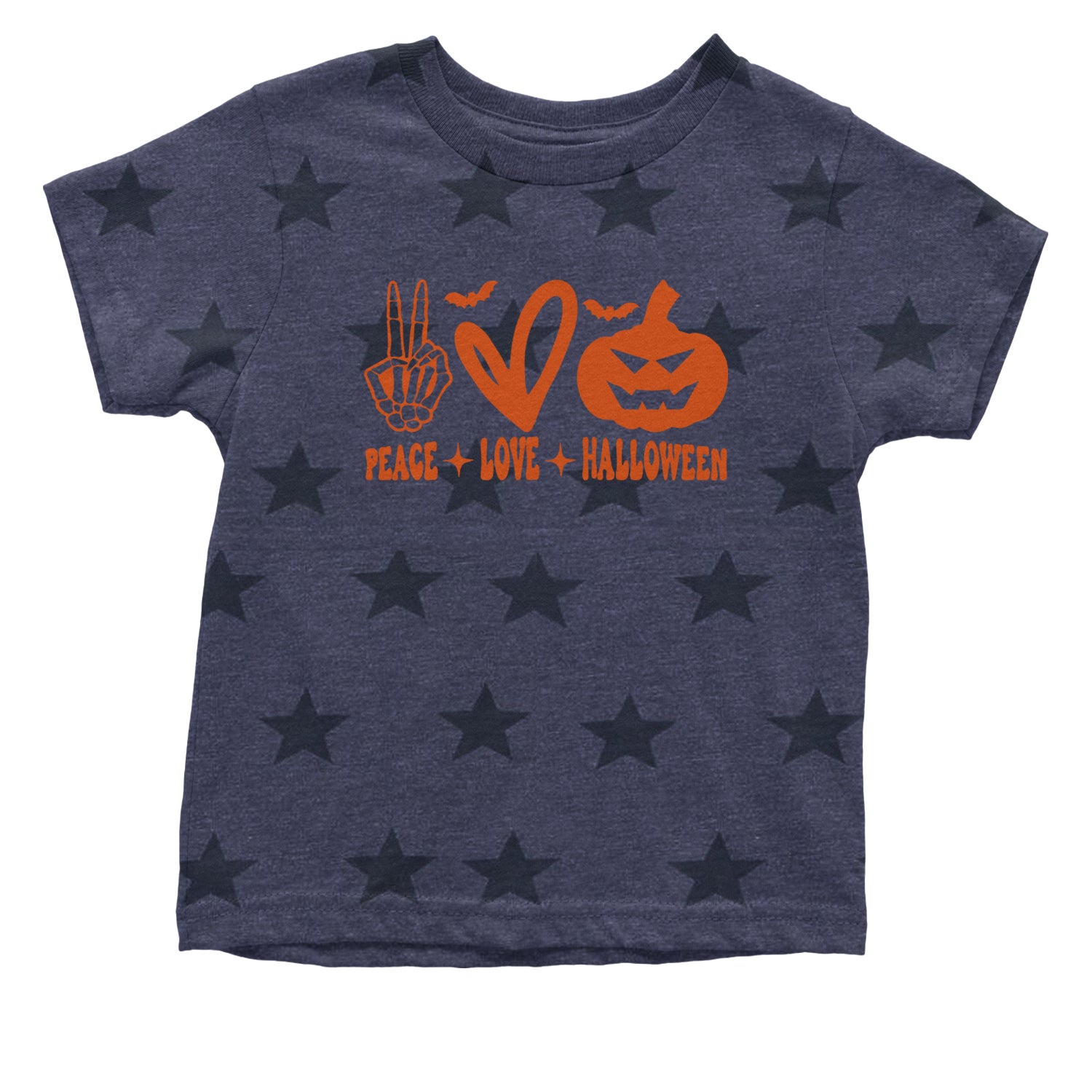 Peace, Love and Halloween Infant One-Piece Romper Bodysuit and Toddler T-shirt Navy Blue STAR