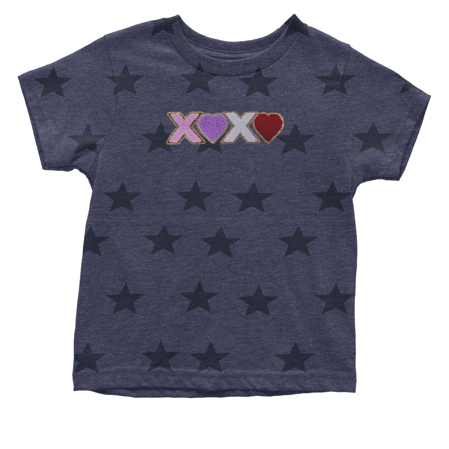 XOXO Chenille Patch Valentines Days Infant One-Piece Romper Bodysuit and Toddler T-shirt Navy Blue STAR