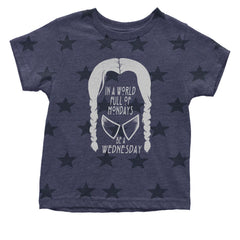 In  A World Full Of Mondays, Be A Wednesday Infant One-Piece Romper Bodysuit and Toddler T-shirt Navy Blue STAR