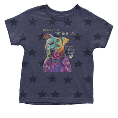 Beware Of Pit Bulls, They Will Steal Your Heart  Infant One-Piece Romper Bodysuit and Toddler T-shirt Navy Blue STAR