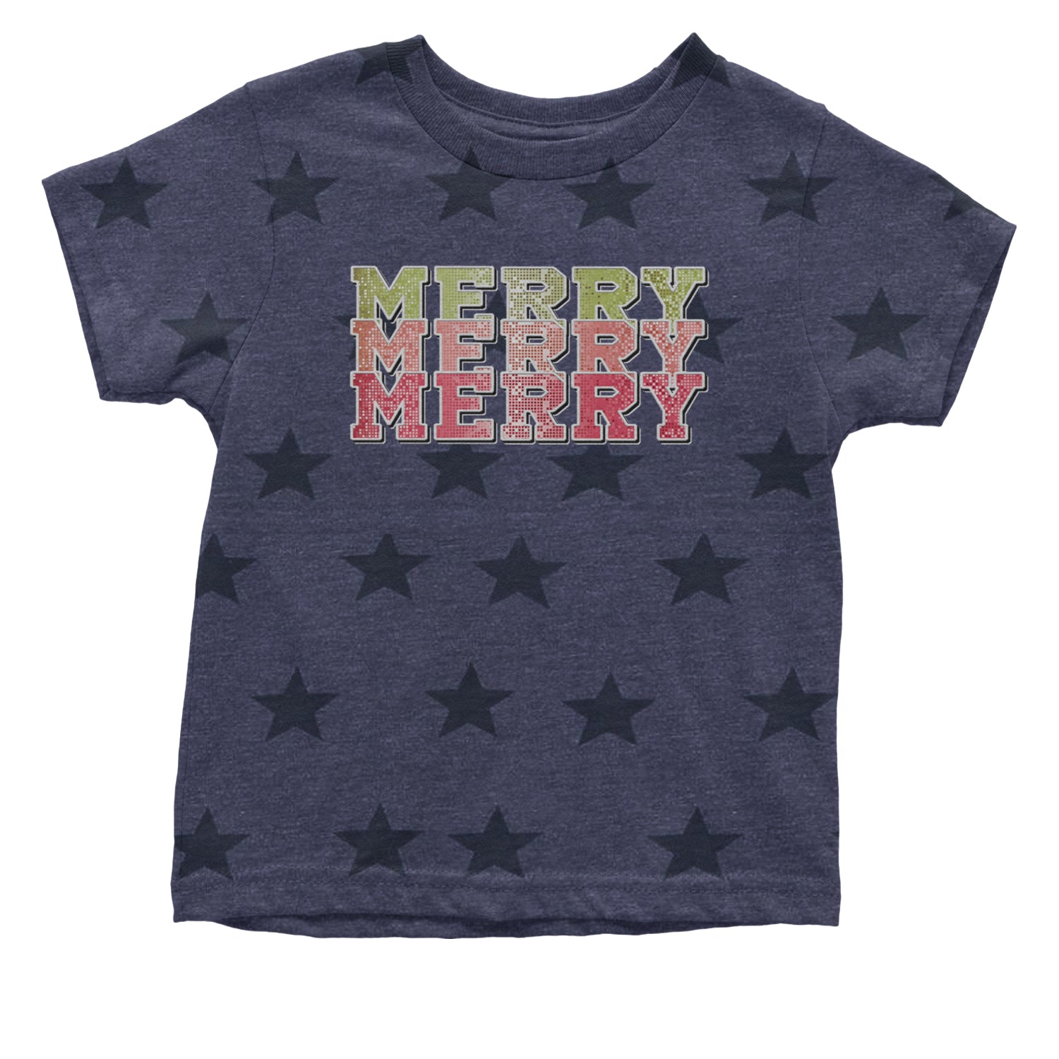 Merry Merry Merry Faux Sequins Infant One-Piece Romper Bodysuit and Toddler T-shirt Navy Blue STAR