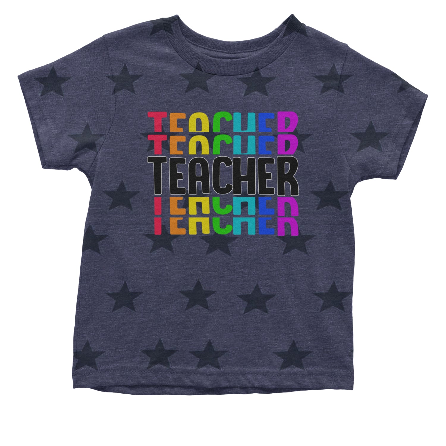 Teacher Repeated Rainbow Pattern Infant One-Piece Romper Bodysuit and Toddler T-shirt Navy Blue STAR