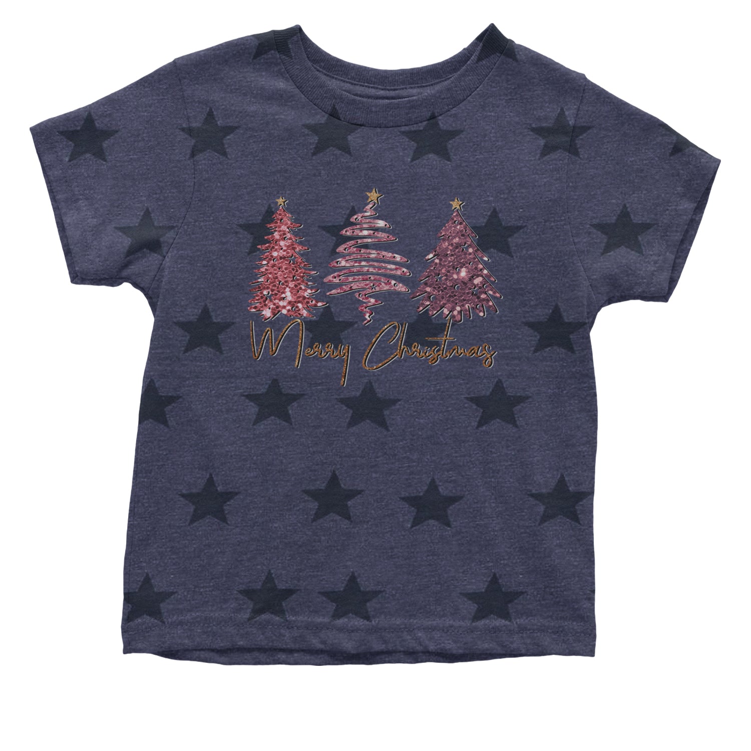 Merry Christmas Faux Glitter Trees Infant One-Piece Romper Bodysuit and Toddler T-shirt Navy Blue STAR