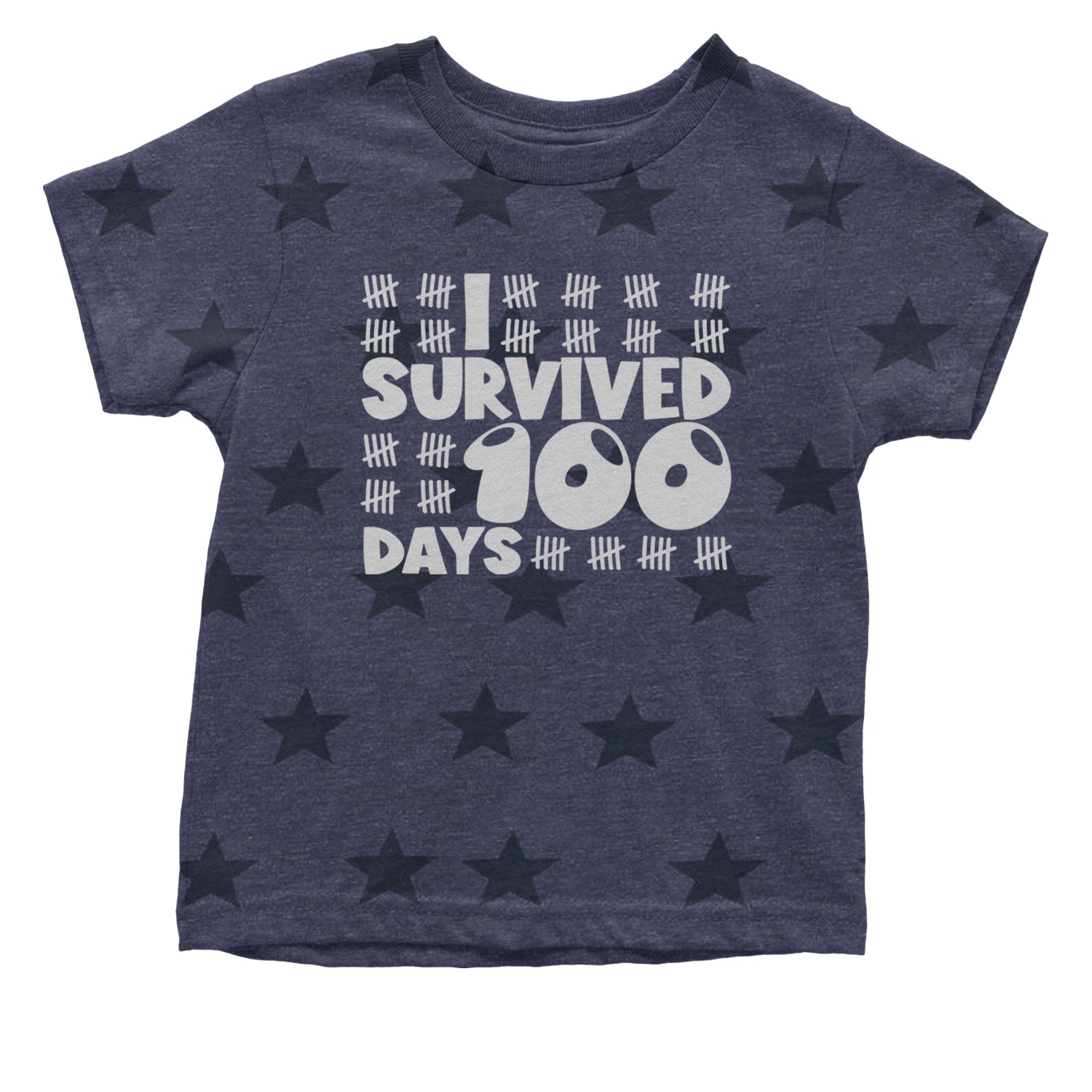 I Survived 100 Days Tally Marks Infant One-Piece Romper Bodysuit and Toddler T-shirt Navy Blue STAR