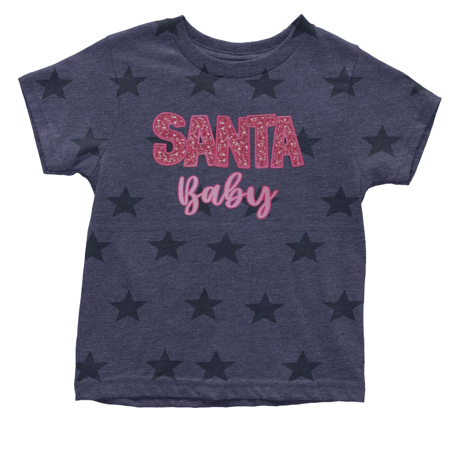 Santa Baby Faux Patch and Sequins Infant One-Piece Romper Bodysuit and Toddler T-shirt Navy Blue STAR