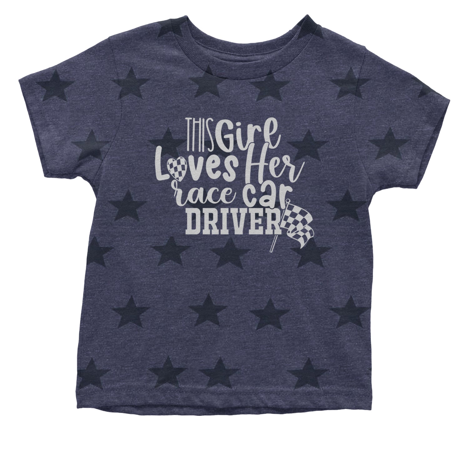 This Girl Loves Her Racecar Driver Infant One-Piece Romper Bodysuit and Toddler T-shirt Navy Blue STAR