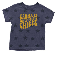 Karma Is The Guy On The Chiefs Boyfriend Infant One-Piece Romper Bodysuit and Toddler T-shirt Navy Blue STAR