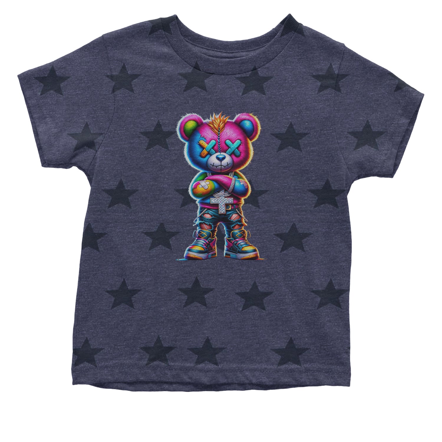 Stitched Neon Urban Graffiti Bear Infant One-Piece Romper Bodysuit Or Toddler T-shirt Navy Blue STAR