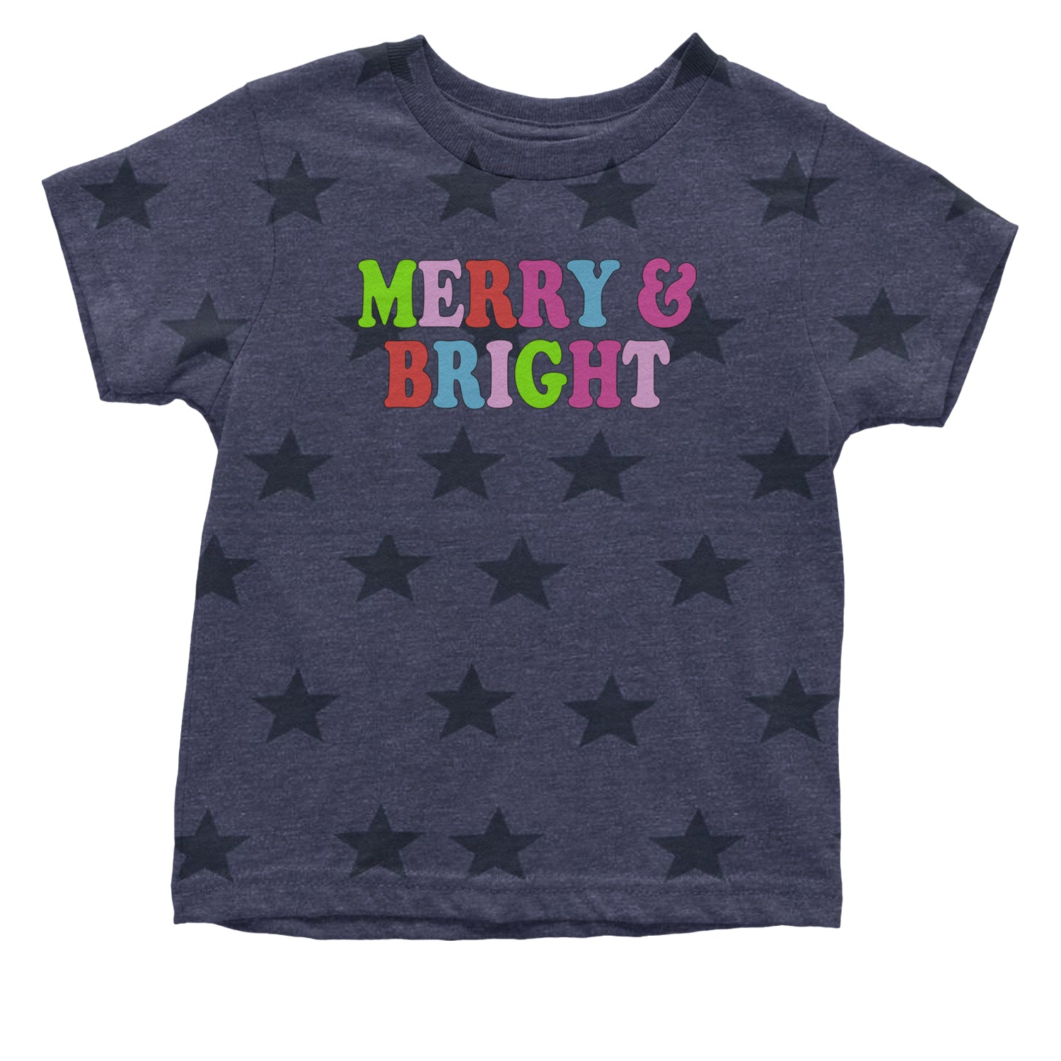 Merry and Bright Festive Christmas Holiday Infant One-Piece Romper Bodysuit and Toddler T-shirt Navy Blue STAR