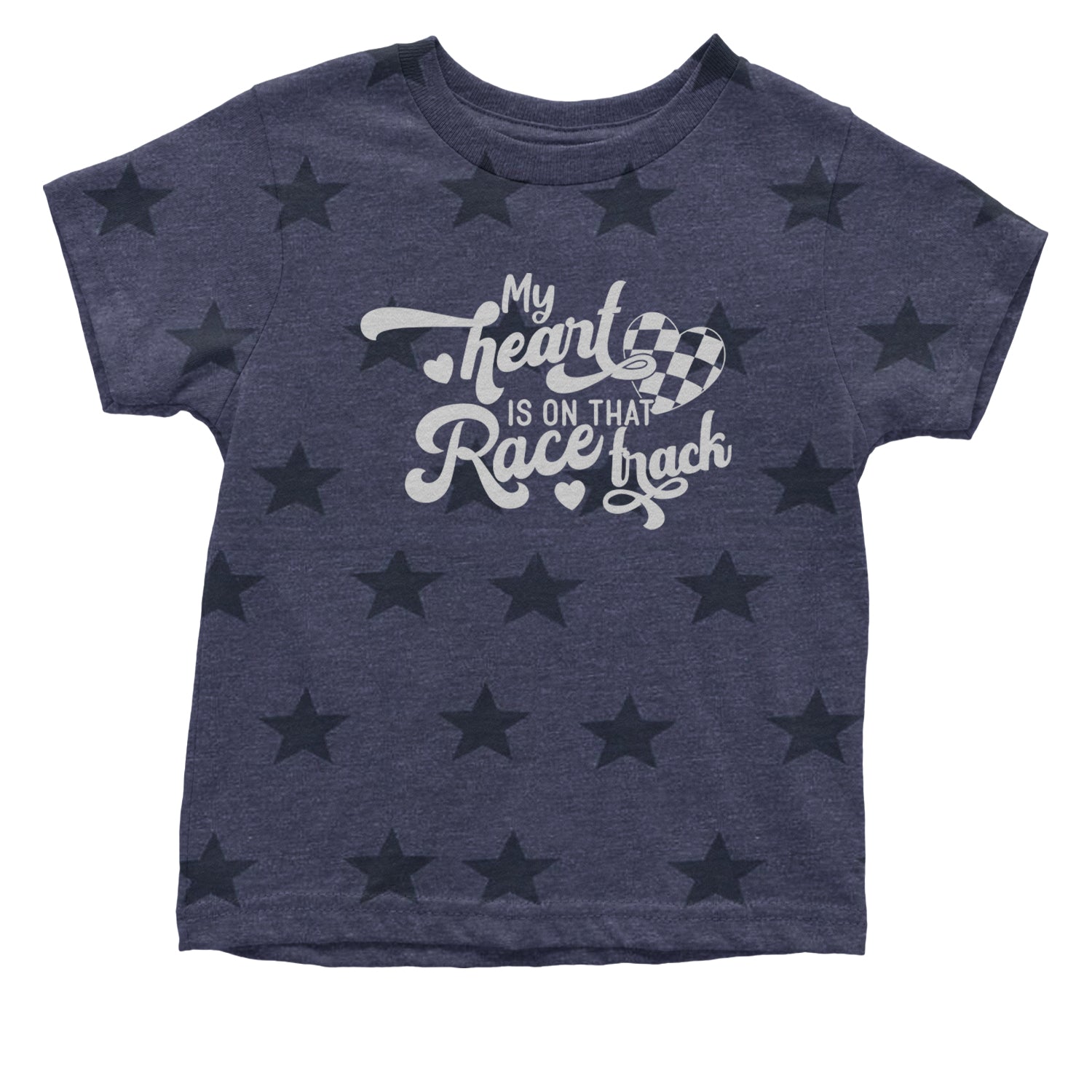 My Heart Is On That Race Track Infant One-Piece Romper Bodysuit and Toddler T-shirt Navy Blue STAR