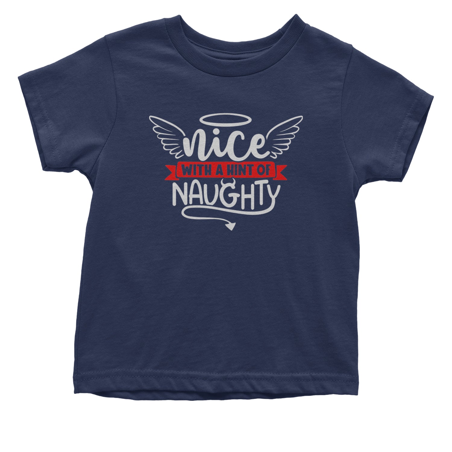 Nice with a Hint of Naughty Christmas Infant One-Piece Romper Bodysuit and Toddler T-shirt Navy Blue