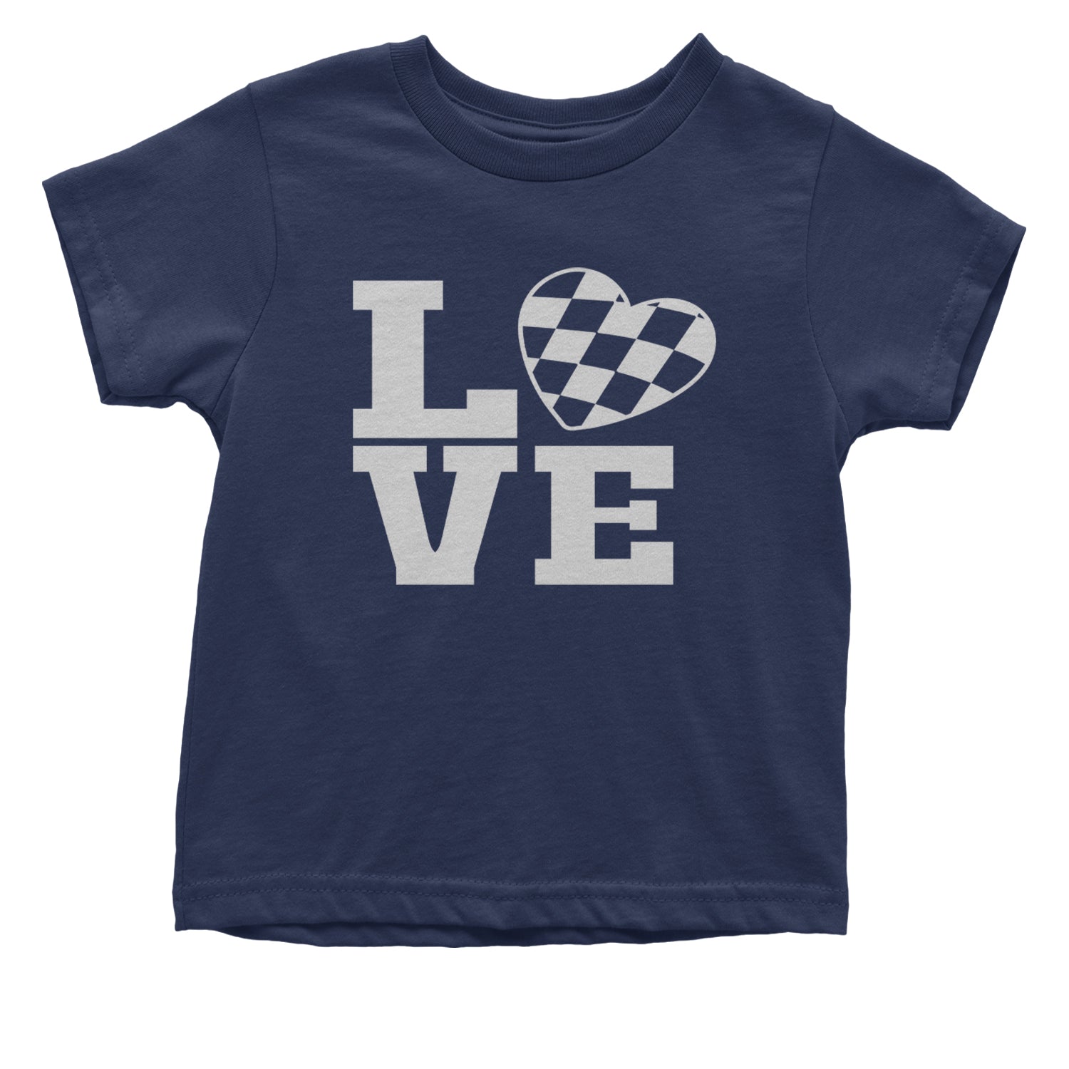 Love Racing Checkered Flag Heart Infant One-Piece Romper Bodysuit and Toddler T-shirt Navy Blue