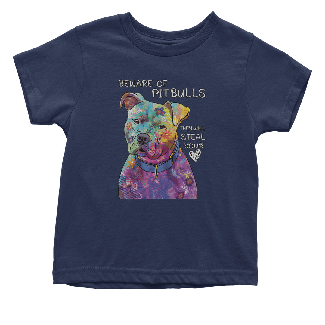 Beware Of Pit Bulls, They Will Steal Your Heart  Infant One-Piece Romper Bodysuit and Toddler T-shirt Navy Blue