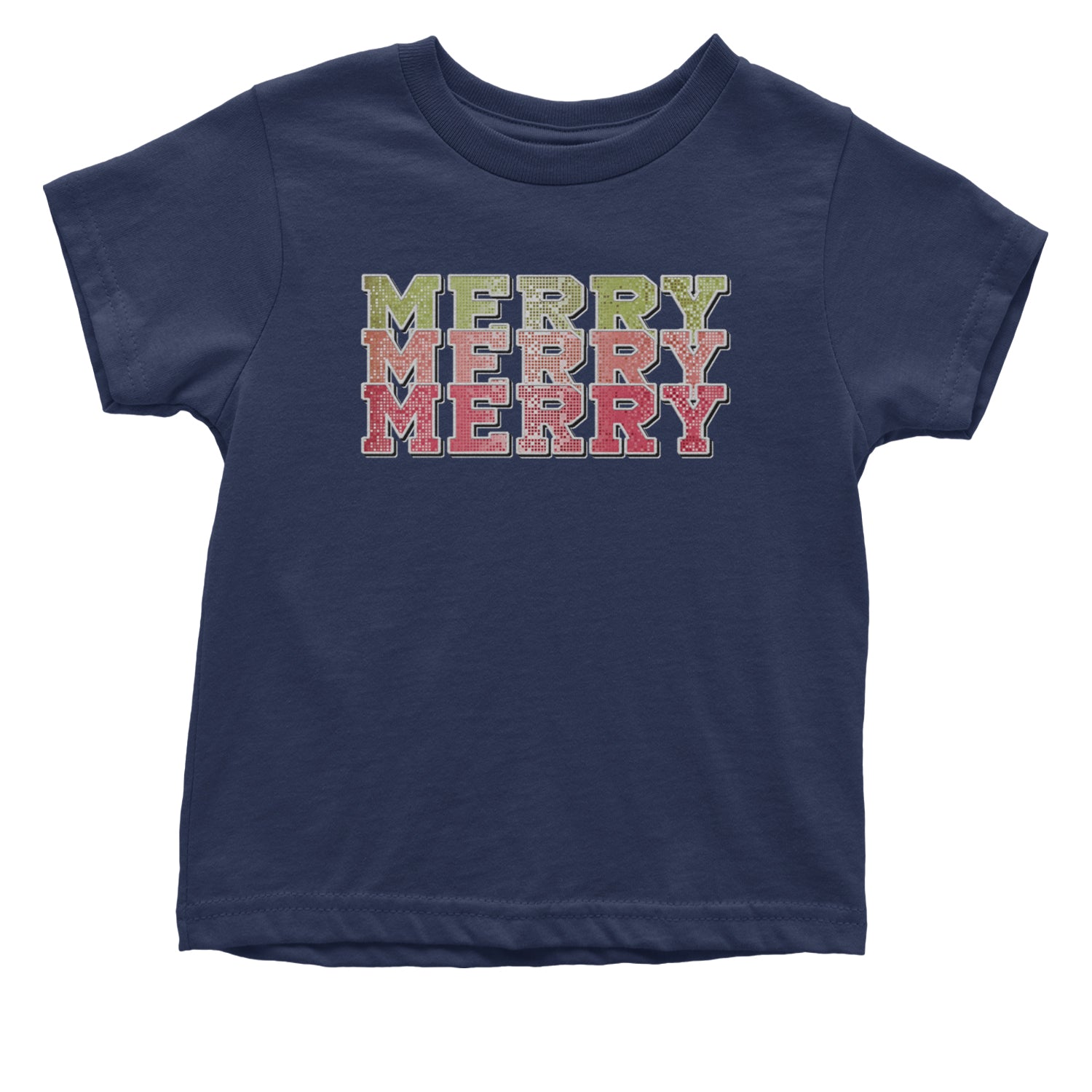 Merry Merry Merry Faux Sequins Infant One-Piece Romper Bodysuit and Toddler T-shirt Navy Blue