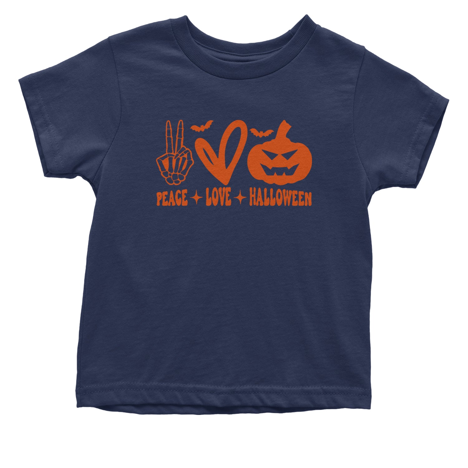 Peace, Love and Halloween Infant One-Piece Romper Bodysuit and Toddler T-shirt Navy Blue