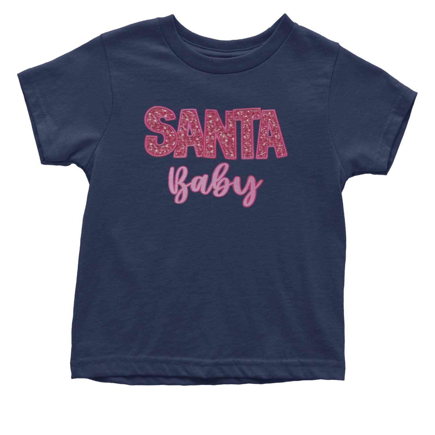 Santa Baby Faux Patch and Sequins Infant One-Piece Romper Bodysuit and Toddler T-shirt Navy Blue