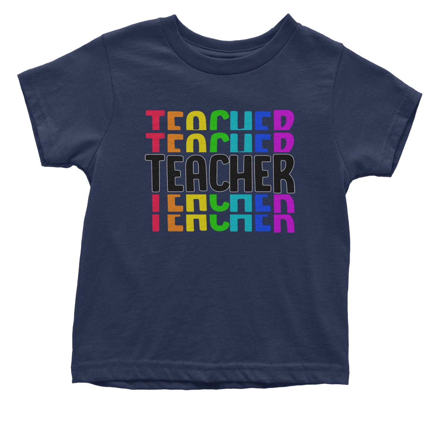 Teacher Repeated Rainbow Pattern Infant One-Piece Romper Bodysuit and Toddler T-shirt Navy Blue