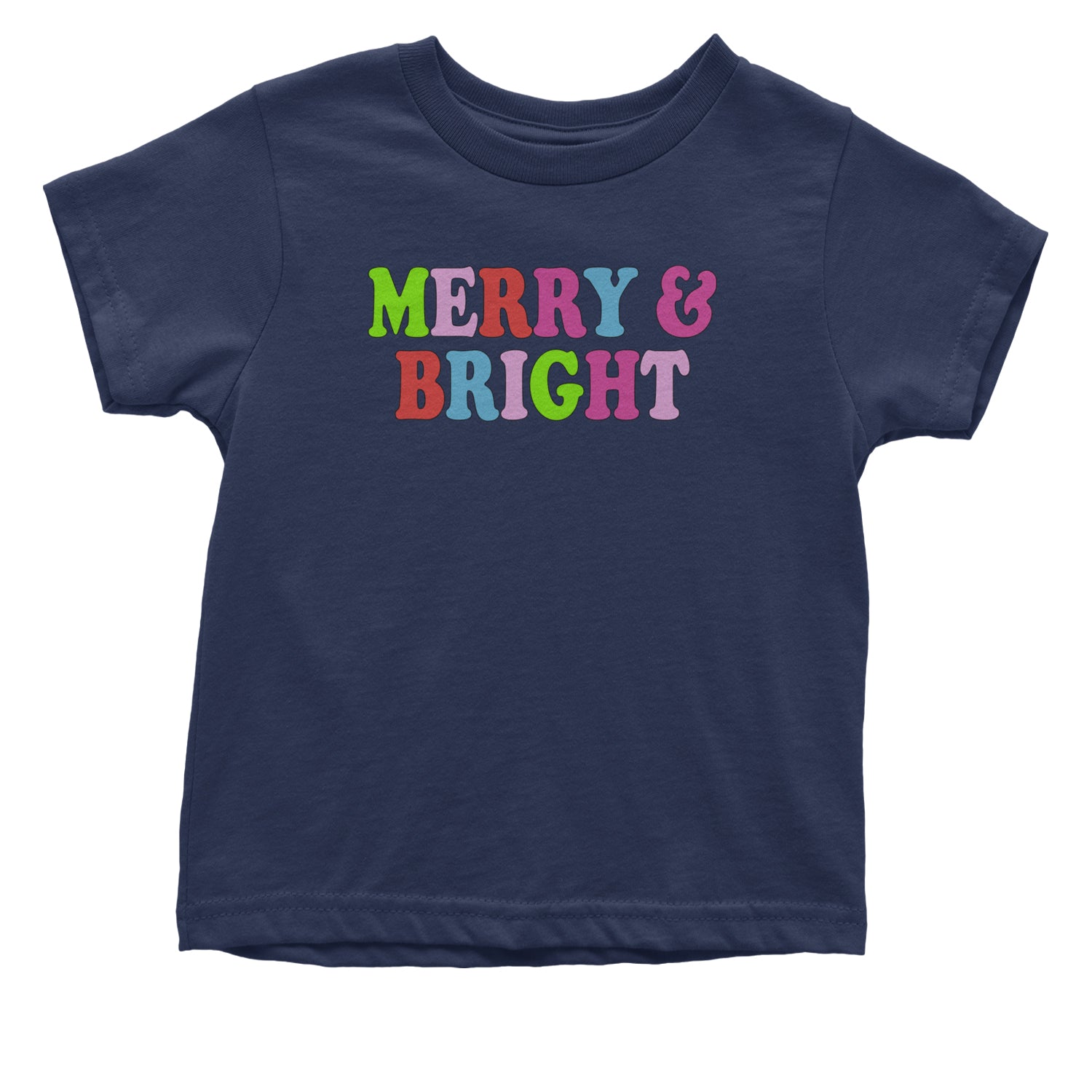 Merry and Bright Festive Christmas Holiday Infant One-Piece Romper Bodysuit and Toddler T-shirt Navy Blue