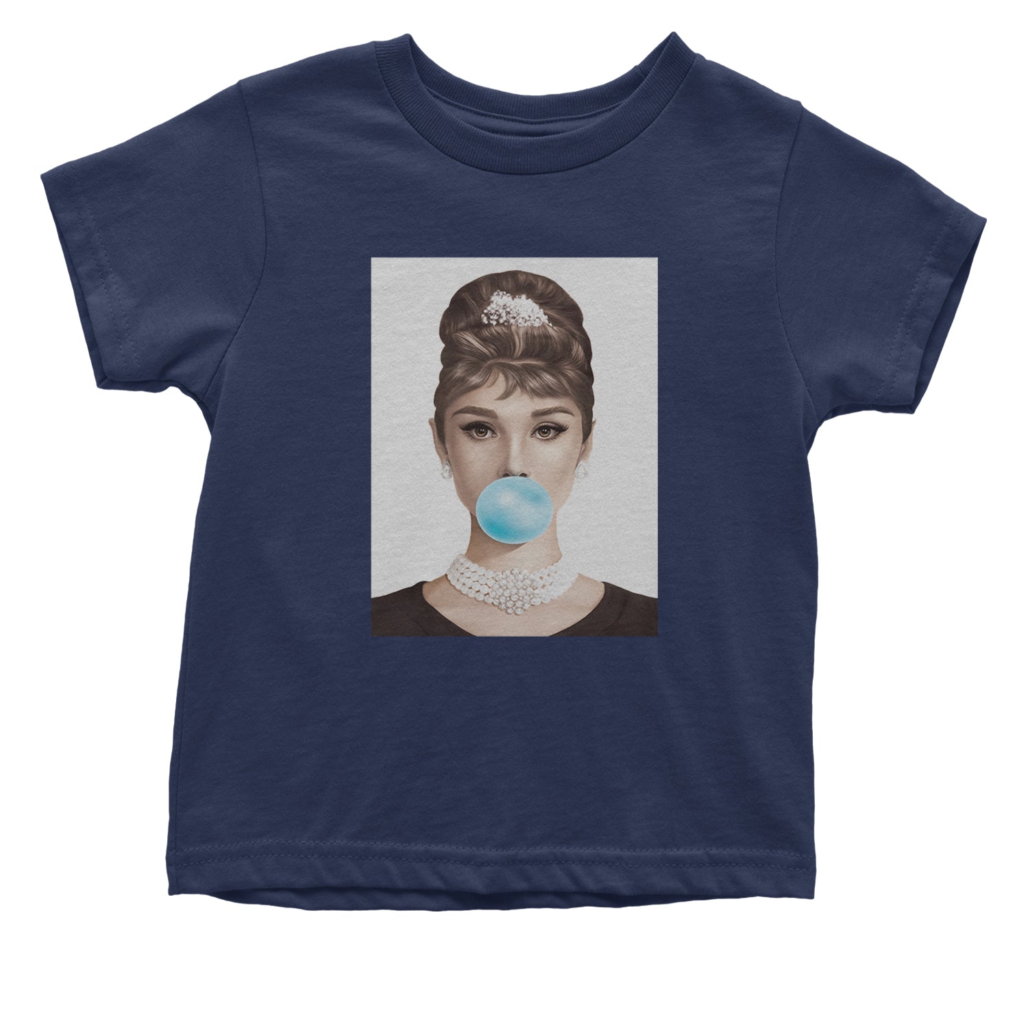 Audrey Hepburn Chewing Bubble Gum American Icon Infant One-Piece Romper Bodysuit and Toddler T-shirt Navy Blue