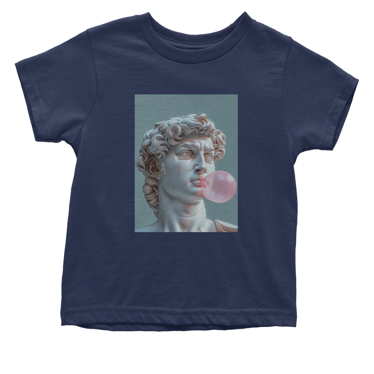 Michelangelo's David with Bubble Gum Contemporary Statue Art Infant One-Piece Romper Bodysuit and Toddler T-shirt Navy Blue