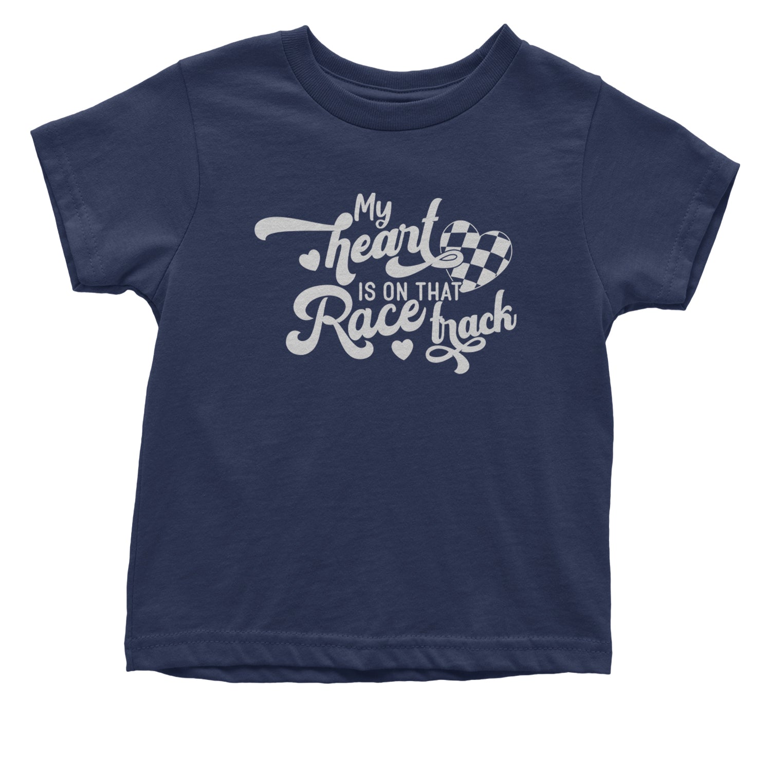 My Heart Is On That Race Track Infant One-Piece Romper Bodysuit and Toddler T-shirt Navy Blue