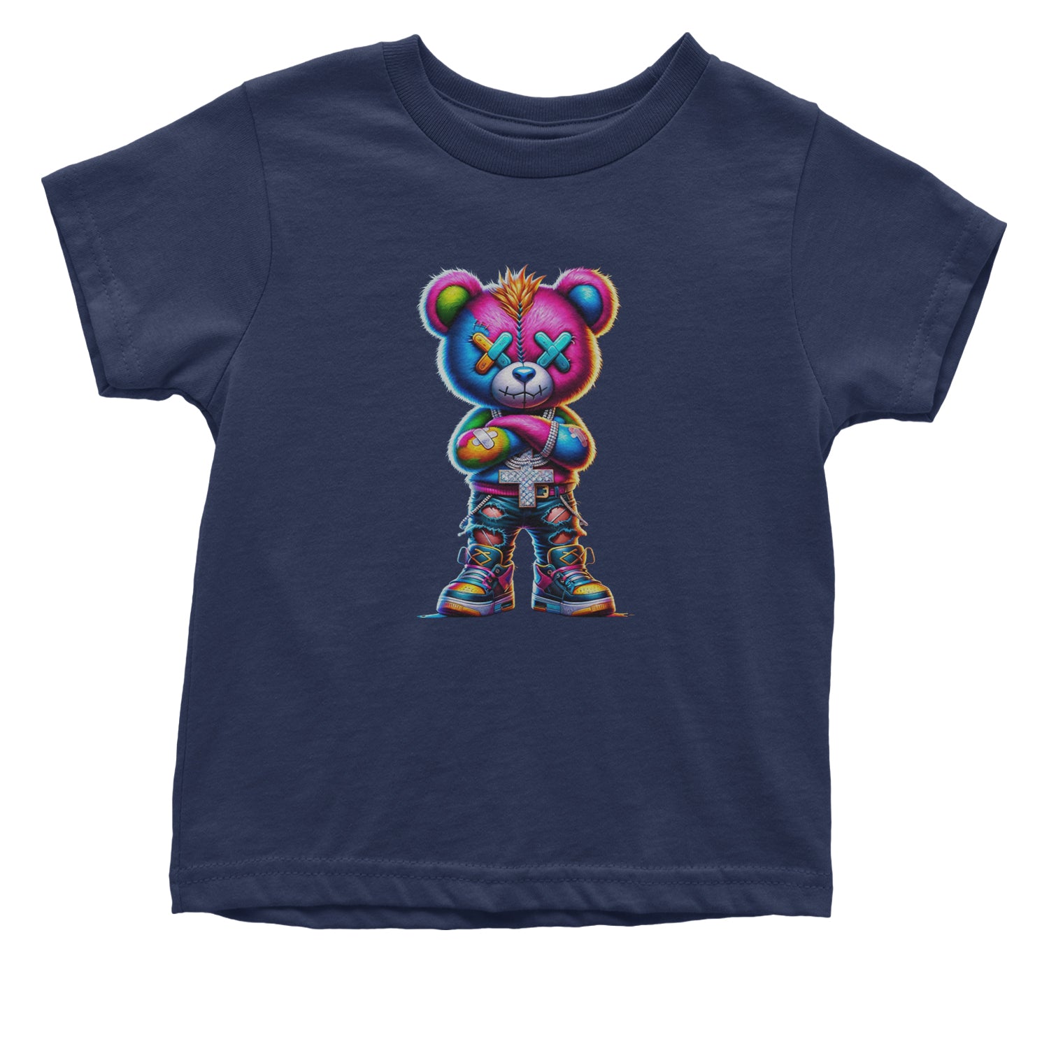 Stitched Neon Urban Graffiti Bear Infant One-Piece Romper Bodysuit Or Toddler T-shirt Navy Blue