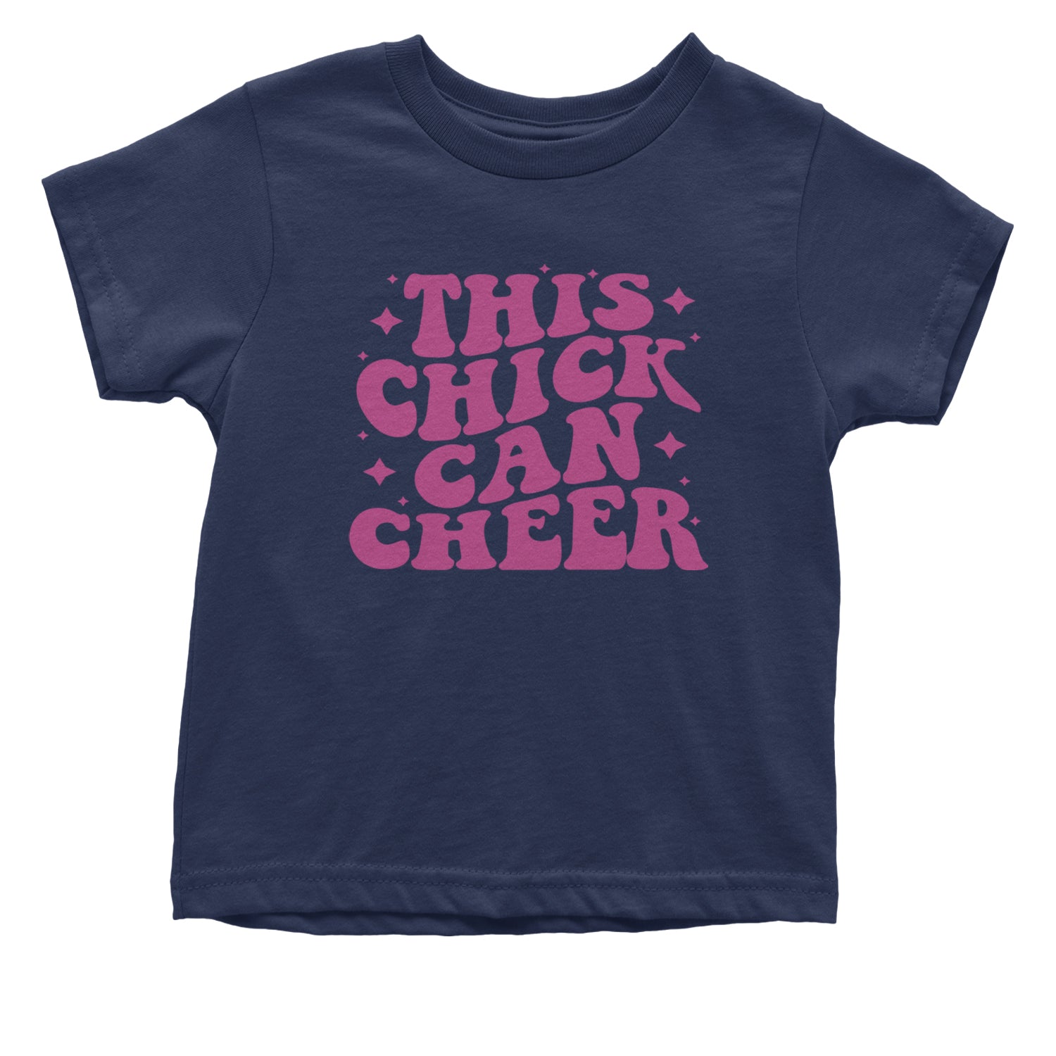 This Chick Can Cheer Infant One-Piece Romper Bodysuit and Toddler T-shirt Navy Blue