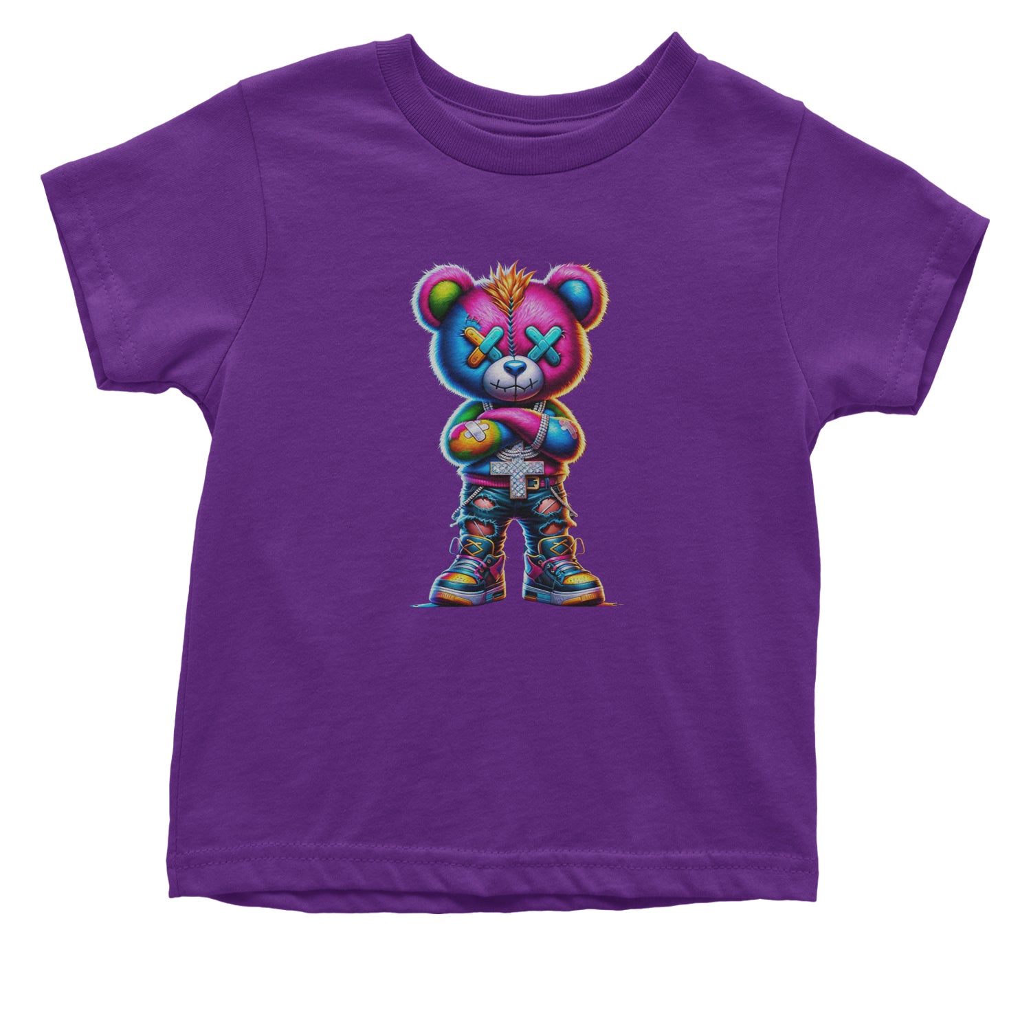 Stitched Neon Urban Graffiti Bear Infant One-Piece Romper Bodysuit Or Toddler T-shirt Purple