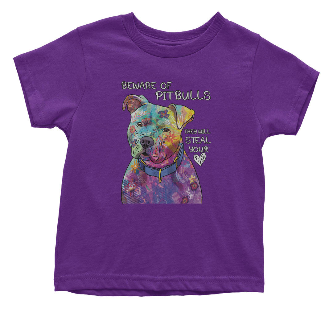Beware Of Pit Bulls, They Will Steal Your Heart  Infant One-Piece Romper Bodysuit and Toddler T-shirt Purple