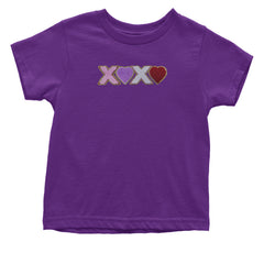 XOXO Chenille Patch Valentines Days Infant One-Piece Romper Bodysuit and Toddler T-shirt Purple