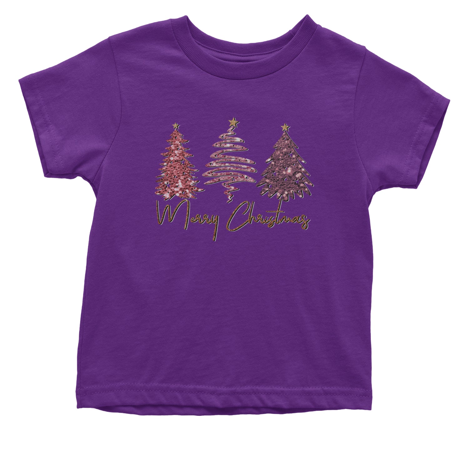 Merry Christmas Faux Glitter Trees Infant One-Piece Romper Bodysuit and Toddler T-shirt Purple