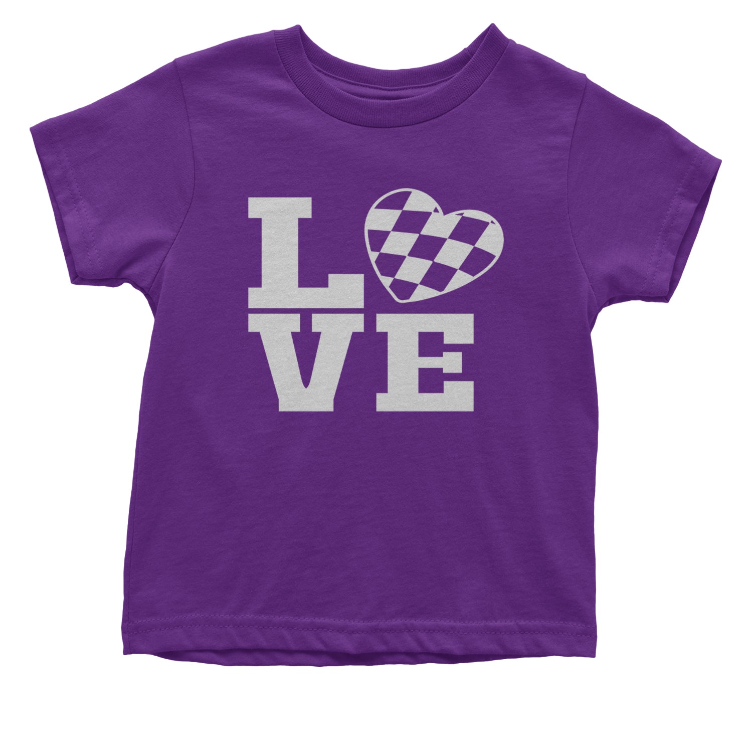 Love Racing Checkered Flag Heart Infant One-Piece Romper Bodysuit and Toddler T-shirt Purple