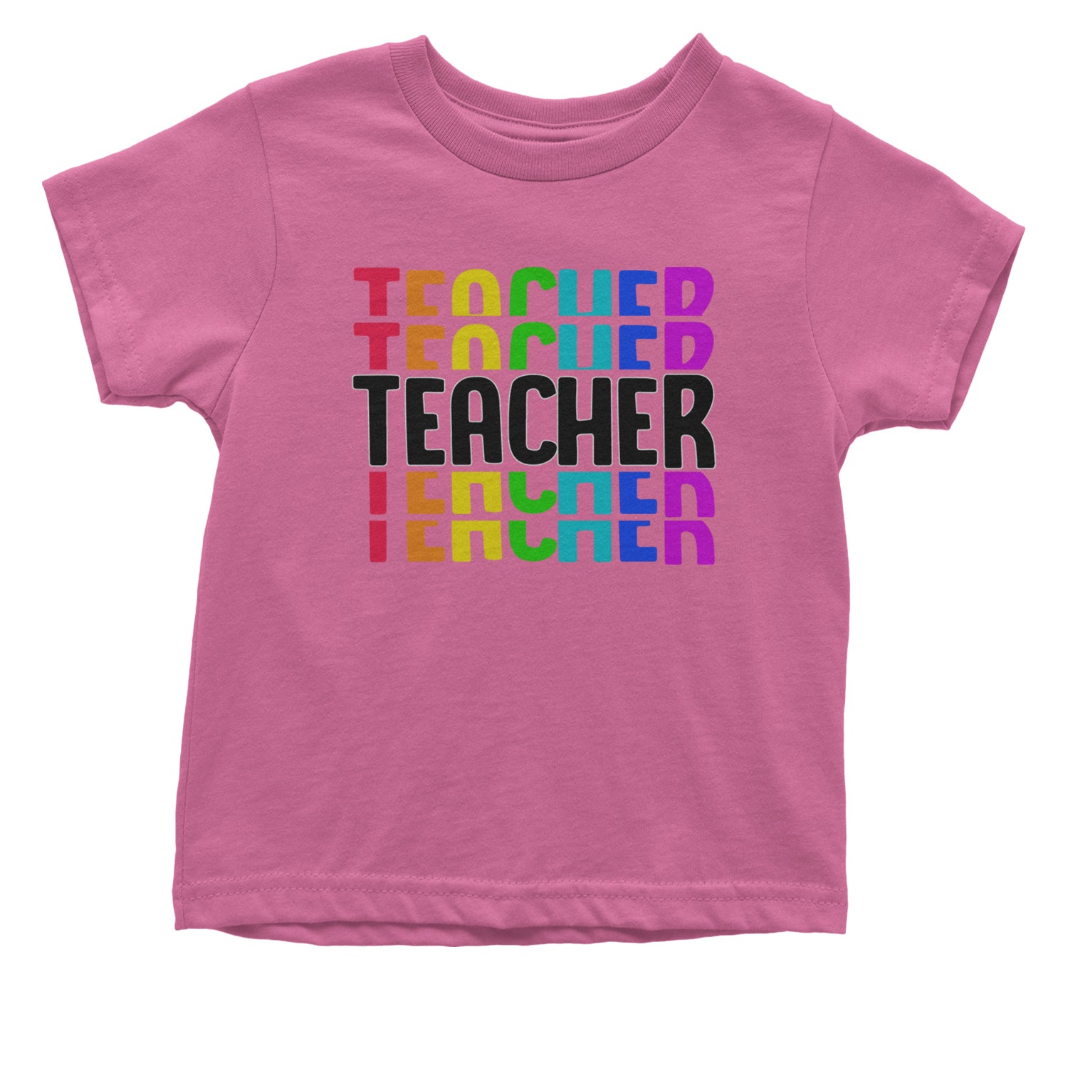 Teacher Repeated Rainbow Pattern Infant One-Piece Romper Bodysuit and Toddler T-shirt Raspberry