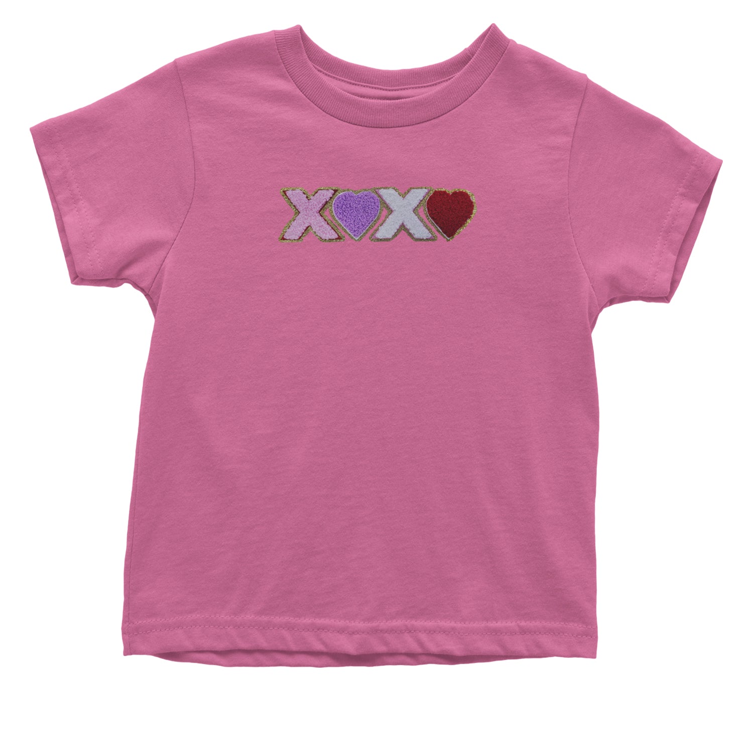 XOXO Chenille Patch Valentines Days Infant One-Piece Romper Bodysuit and Toddler T-shirt Raspberry