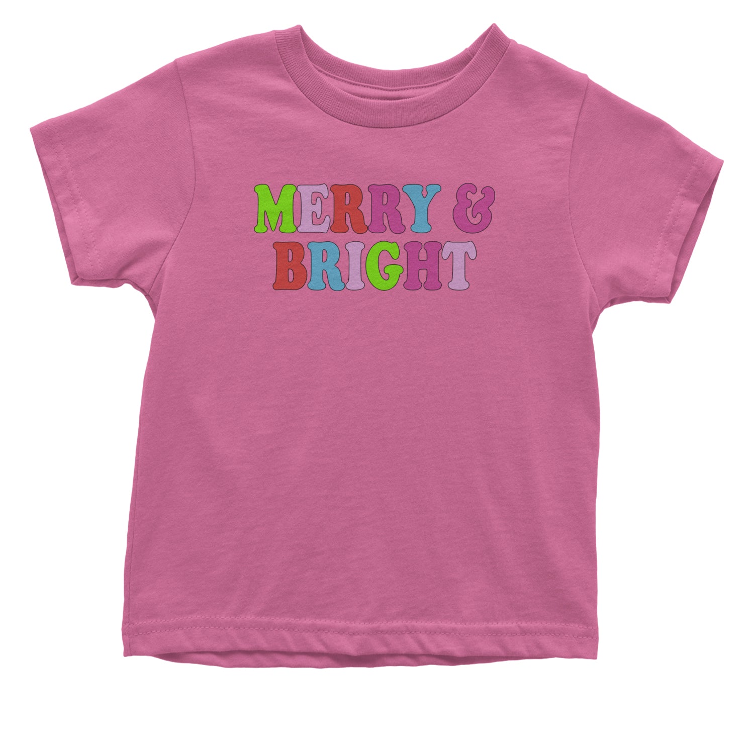 Merry and Bright Festive Christmas Holiday Infant One-Piece Romper Bodysuit and Toddler T-shirt Raspberry