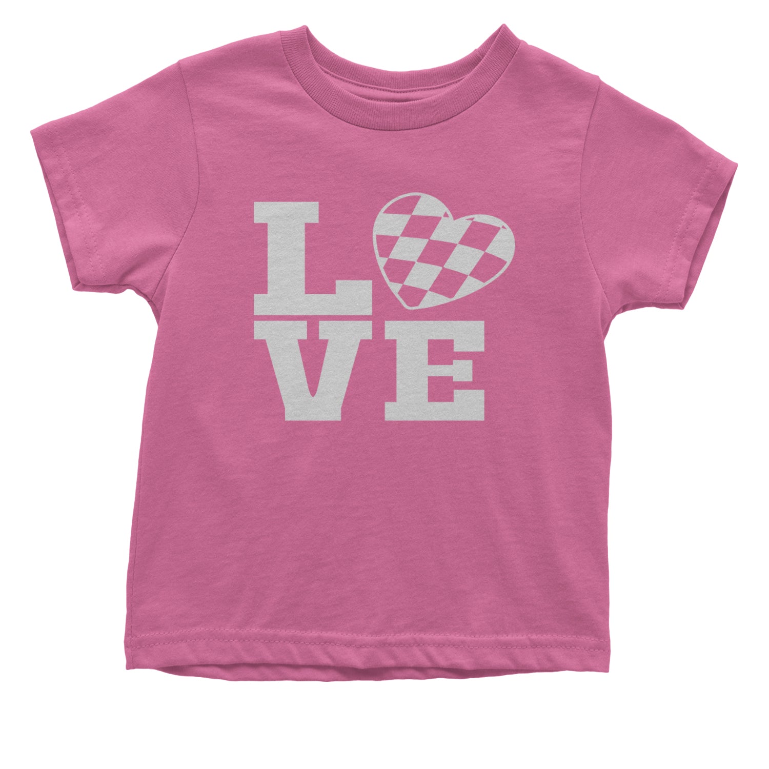 Love Racing Checkered Flag Heart Infant One-Piece Romper Bodysuit and Toddler T-shirt Raspberry