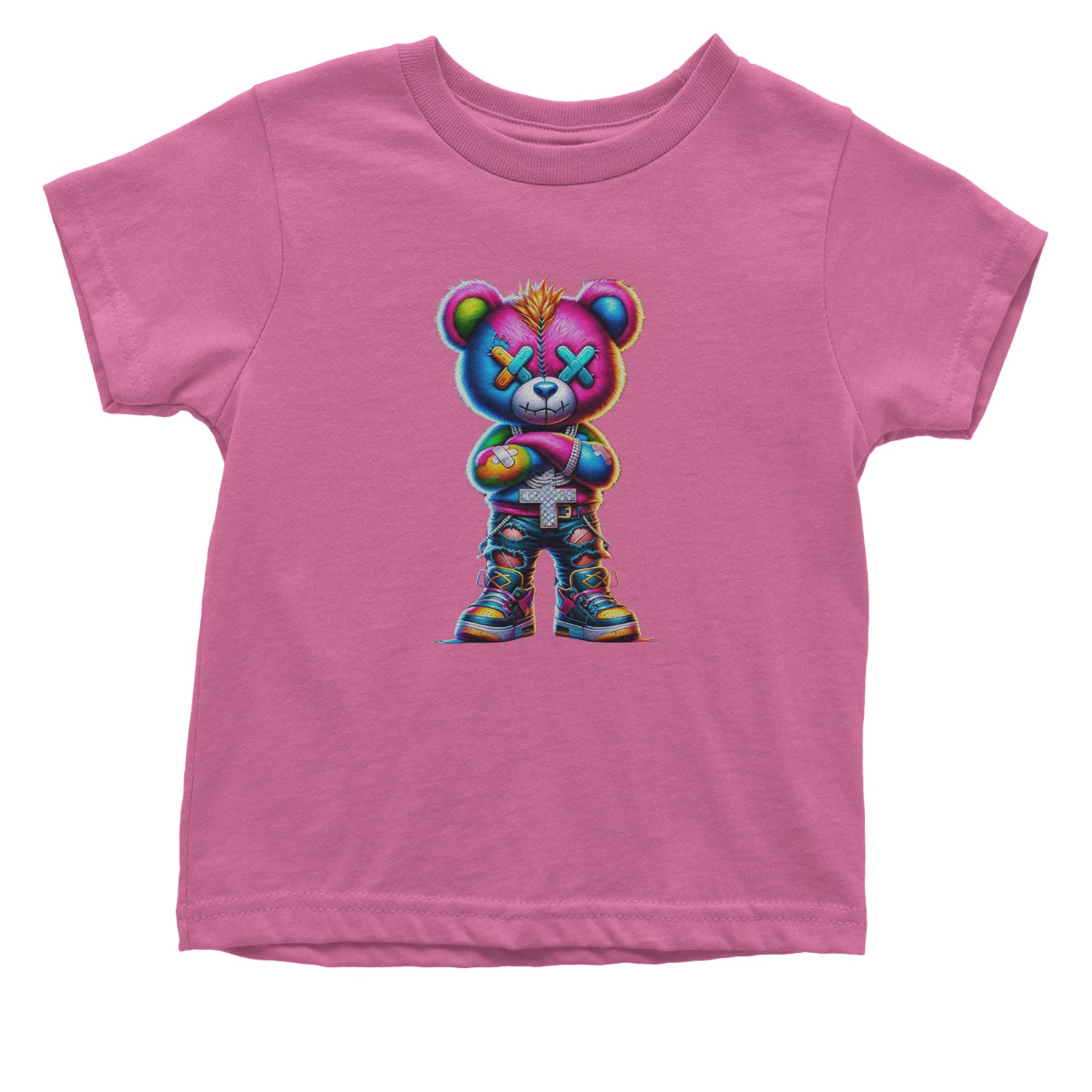 Stitched Neon Urban Graffiti Bear Infant One-Piece Romper Bodysuit Or Toddler T-shirt Raspberry